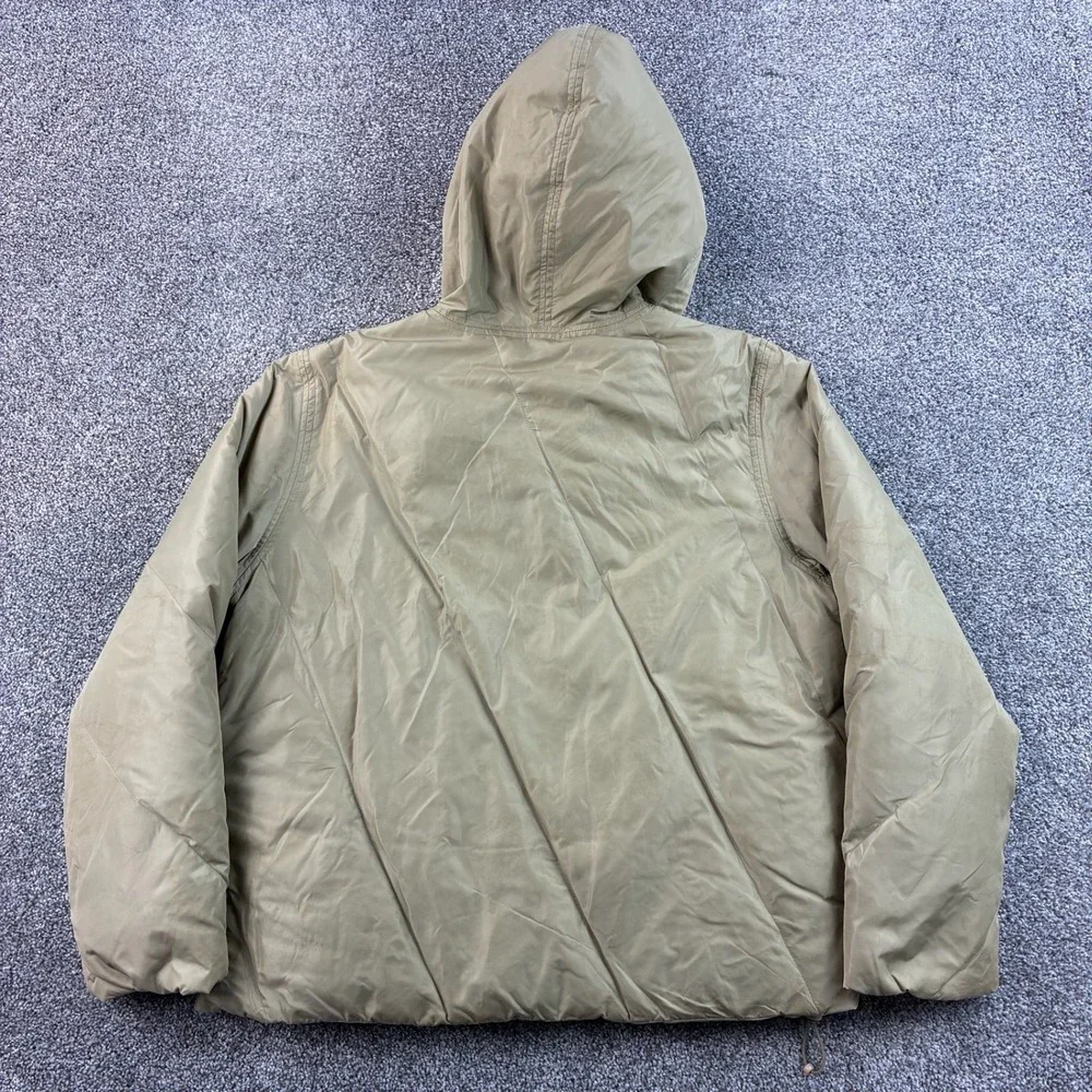 J. Crew Down Puffer Anorak Jacket Mens M Tan Nylon Hooded Pullover Coat